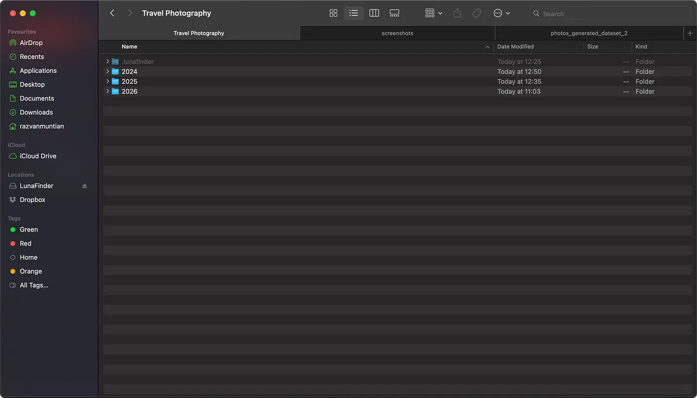Screenshot of LunaFinder hidden project folder
