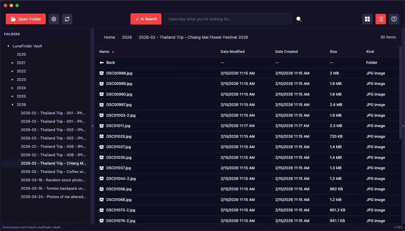 Screenshot of LunaFinder settings panel